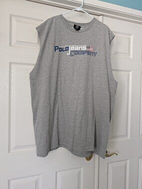 Y2K Polo Jeans Co Ralph Lauren Men’s L Gray Tank Top Athletic muscle tee Sz 3XT